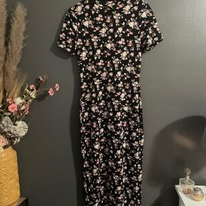 SHEIN MIDI FLORAL BLACK DRESS BODYCON SZ M